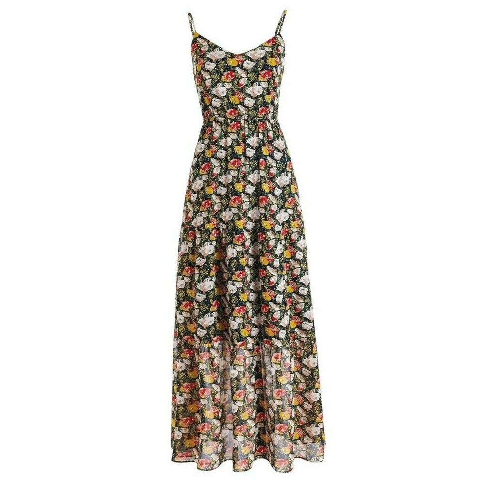 J. Crew Mercantile Spaghetti Straps Chiffon Tiered Maxi Dress Floral Size 4